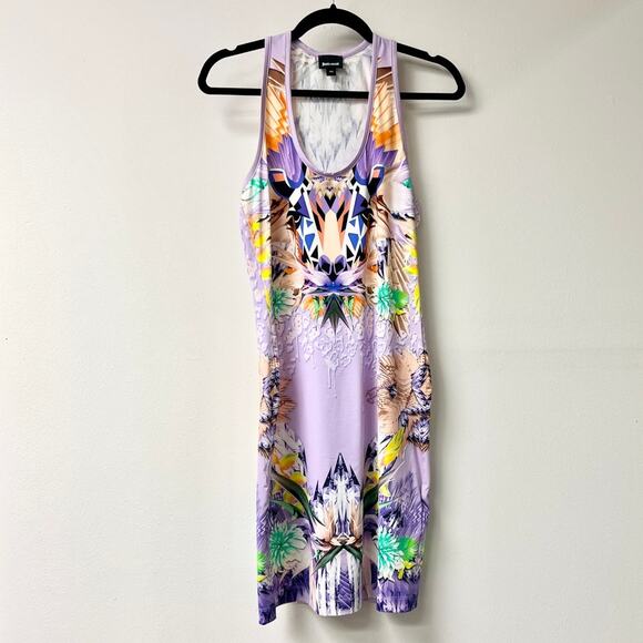 Just Cavalli Leo Giraffe Printed Bodycon Jersey Tank Dress Violet Womens 42 / M - Picture 3 of 6
